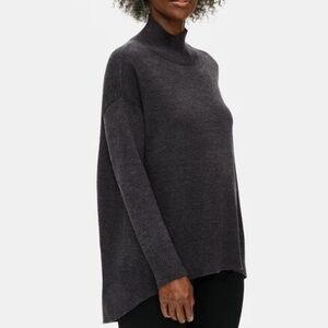 Eileen Fisher Charcoal Turtleneck Long Sleeve Extra Fine Merino Wool Sweater M